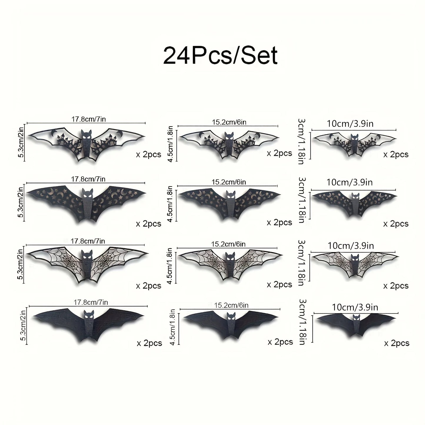 24 Pcs 3D Halloween Bat Decorations – Hollow Paper Wall Stickers