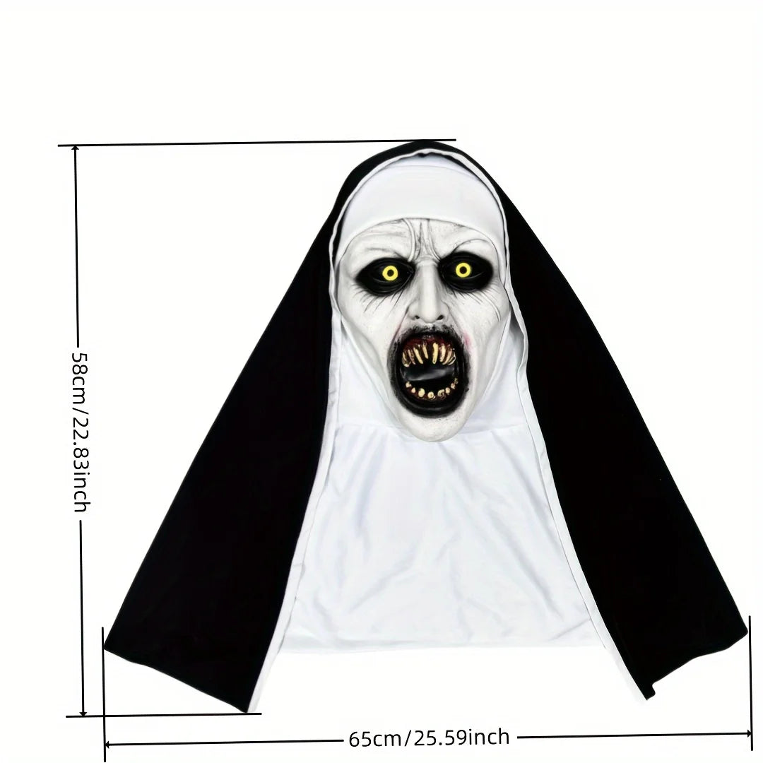 Horror Nun Mask – Scary Latex Face Cover for Halloween Cosplay & Haunted Costume Parties