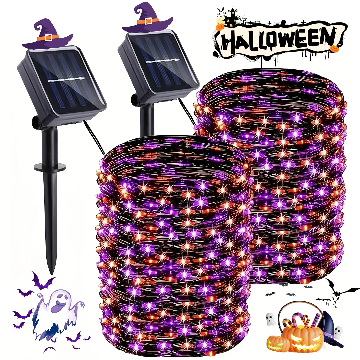 Solar Purple & Orange Halloween Lights