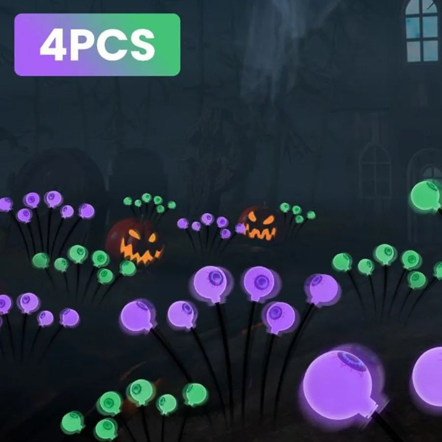 Solar Halloween Eyeball Lights – 4PCS Swaying LED Pathway Decorations (24 LEDs, Waterproof IP65)