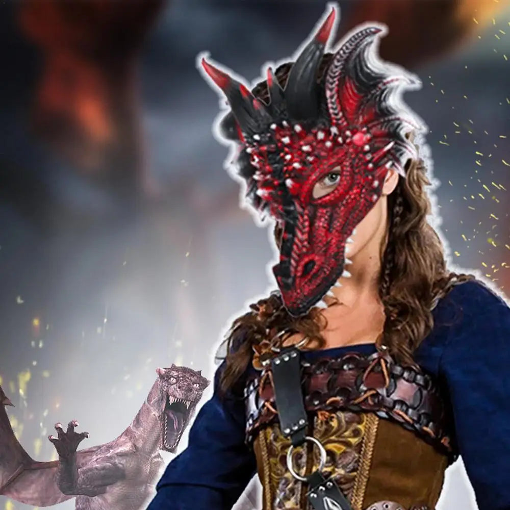 Dragon Head Mask – Red & Black PU Foam Full Head Cosplay Mask for Halloween and Party Events