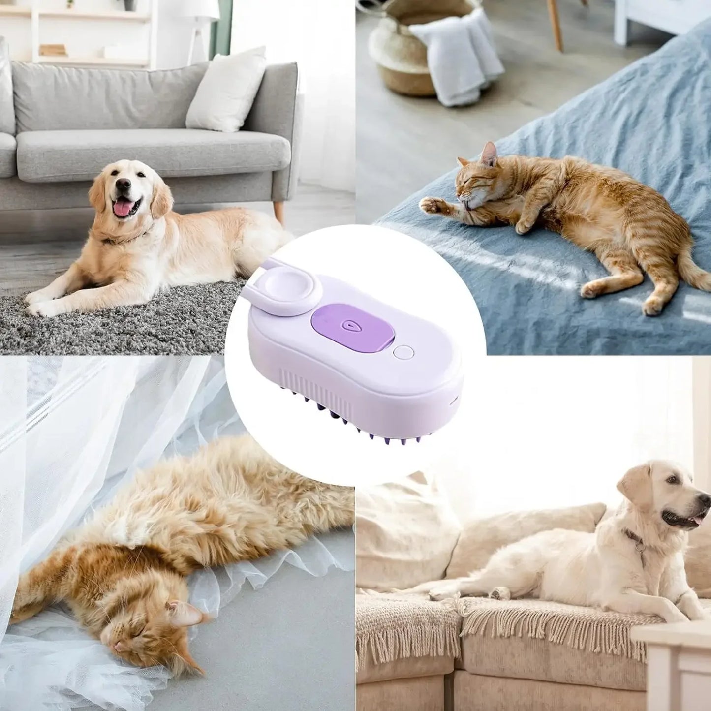 Electric Cat Steam Brush – 3 in 1 Pet Hair Remover, Grooming & Massage Brush for Cats & Dogs with Spray Function