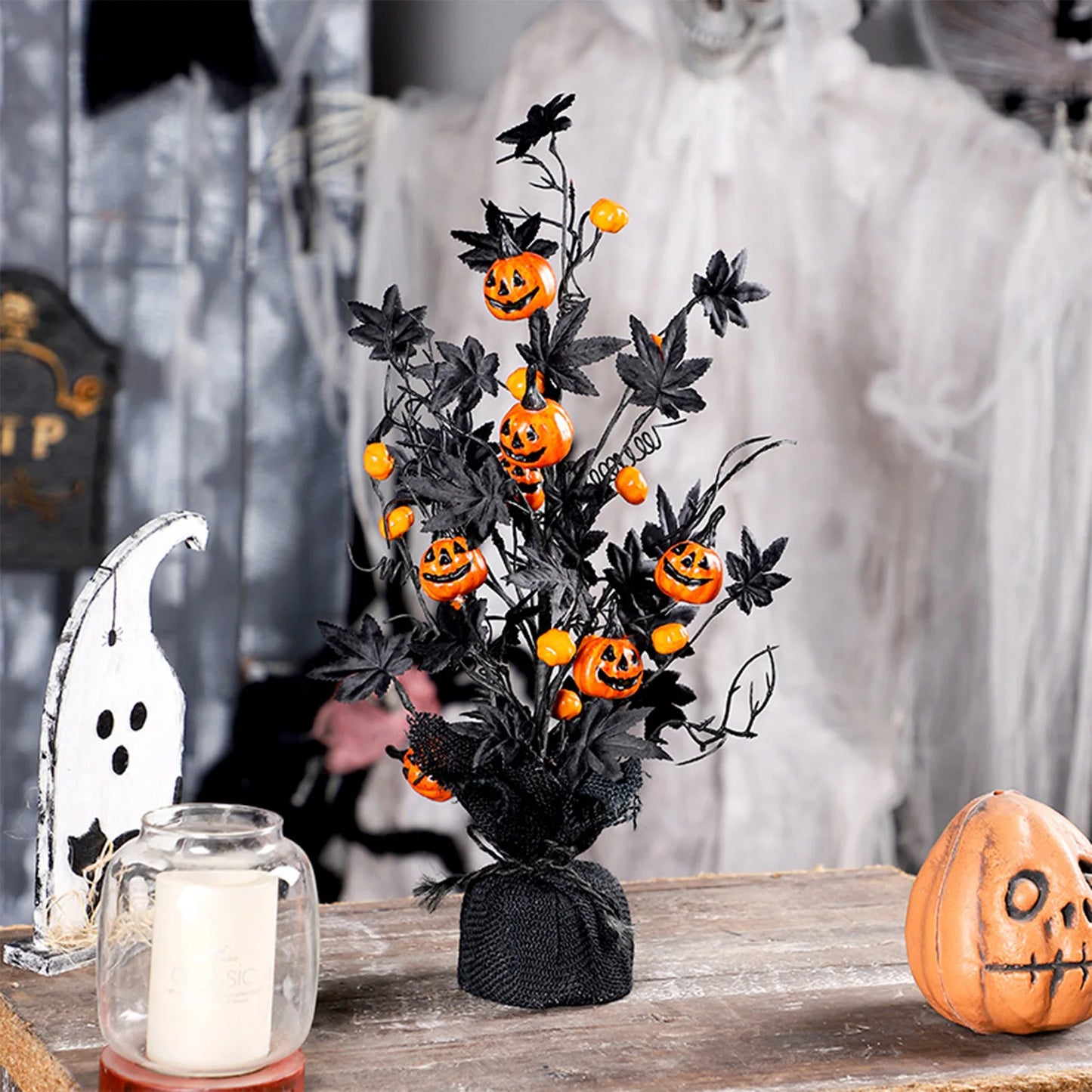 Halloween Pumpkin Maple Leaf Tree Decor