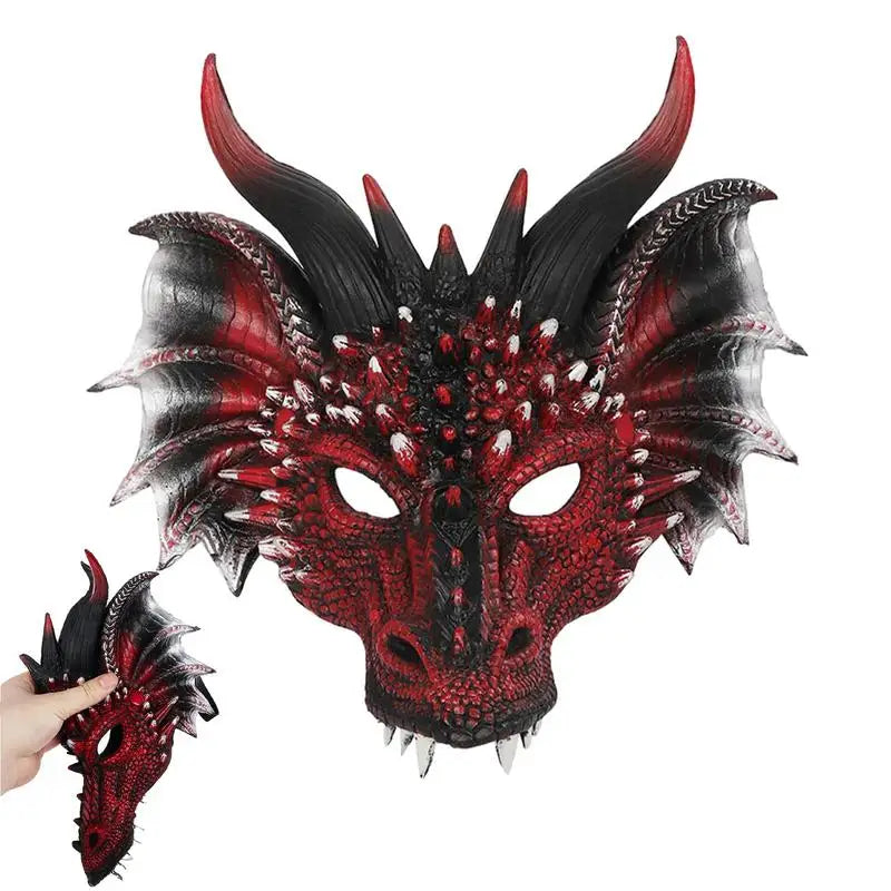 Dragon Head Mask – Red & Black PU Foam Full Head Cosplay Mask for Halloween and Party Events