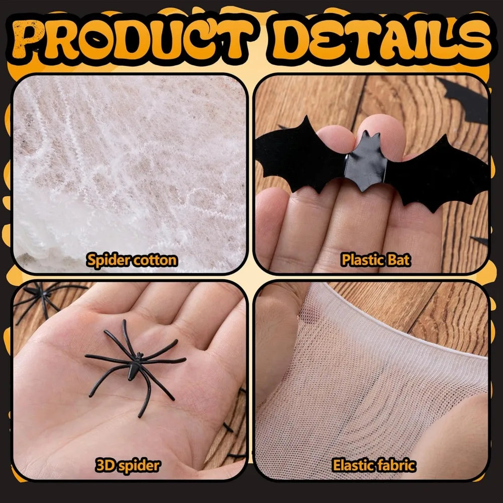 1360 Sqft Cuttable Stretchy Spider Web Halloween Decoration, White Giant Outdoor Beef Netting Halloween Spider Webs, DIY Spooky