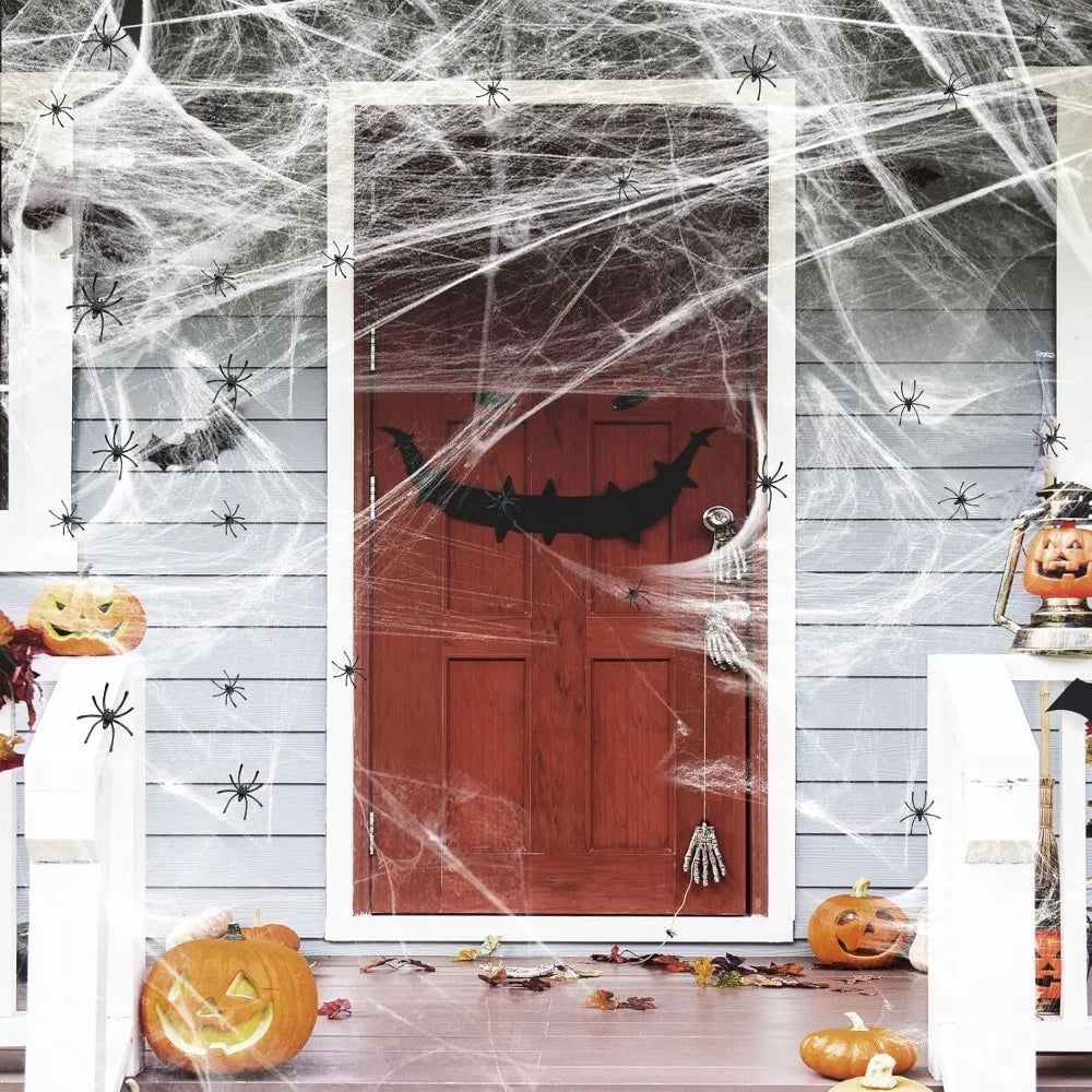 1200 Sqft Halloween Spider Web with 50 Fake Spiders – Super Stretch Cobwebs for Indoor & Outdoor Decorations