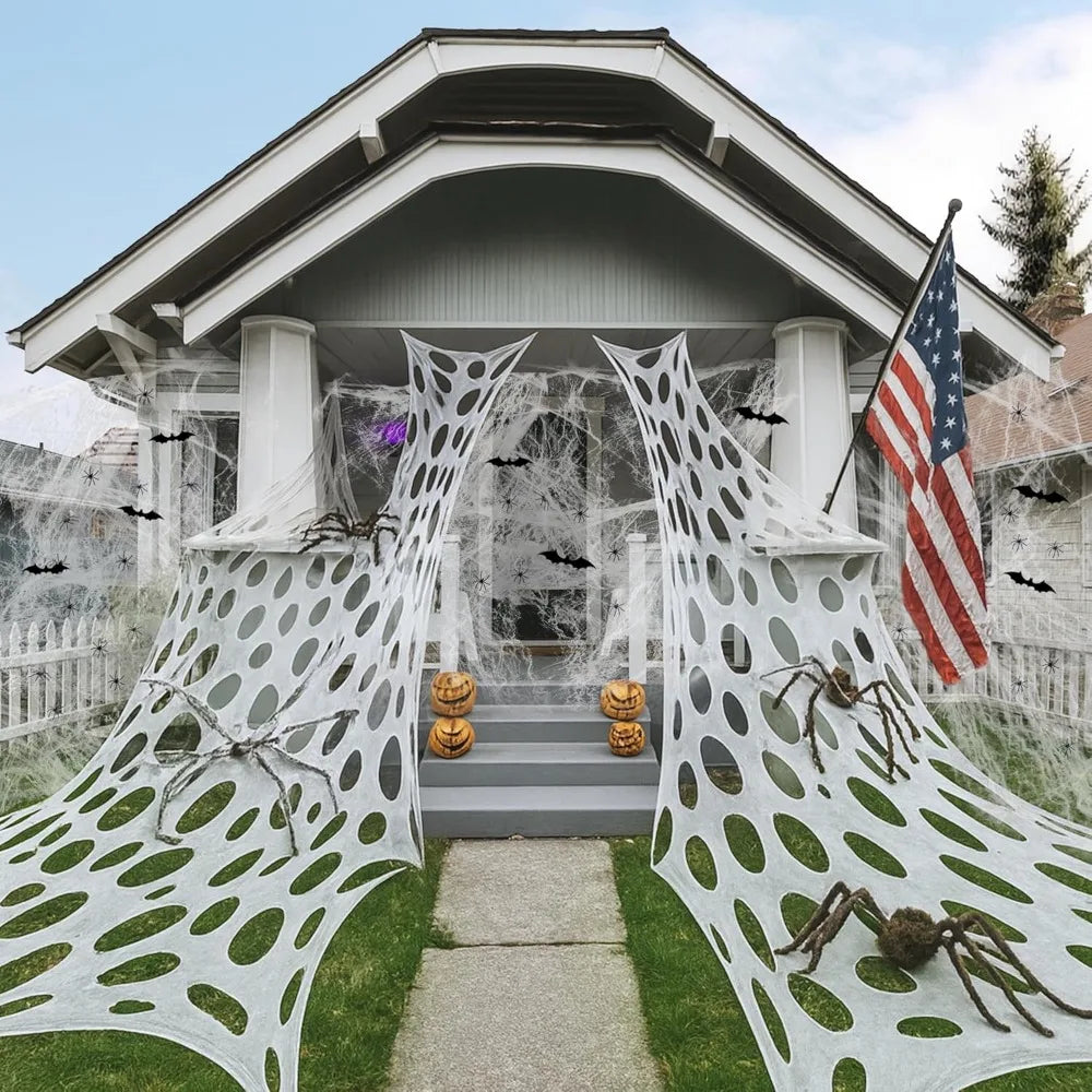 1360 Sqft Cuttable Stretchy Spider Web Halloween Decoration, White Giant Outdoor Beef Netting Halloween Spider Webs, DIY Spooky