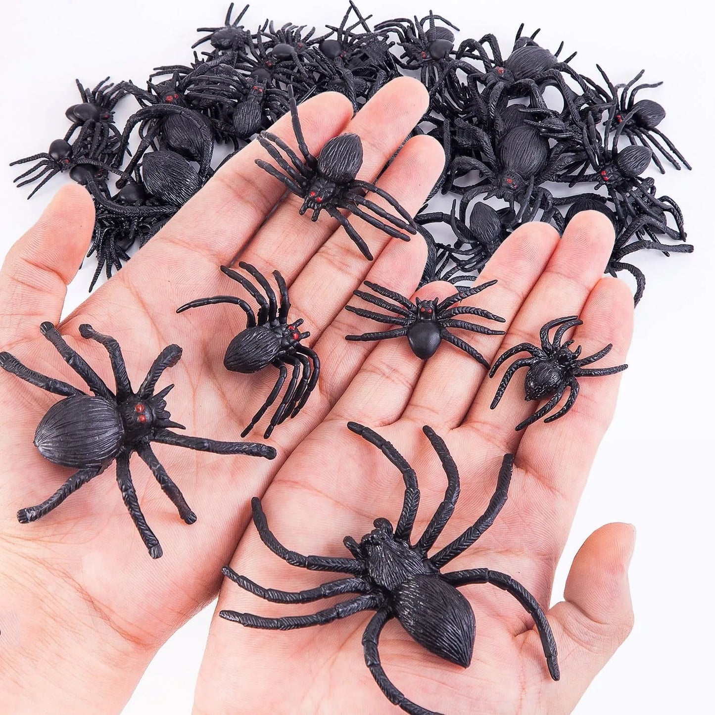 60PCS Black Plastic Spiders & Rings Halloween Prank Set