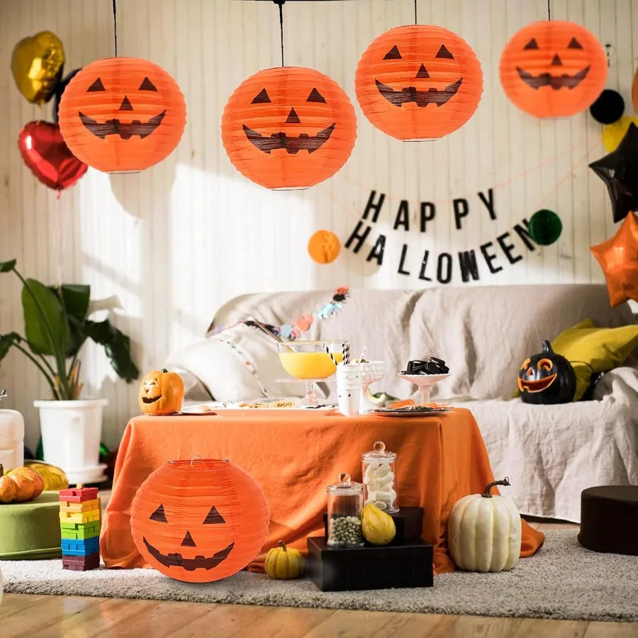 Halloween Jack-O’-Lantern Paper Lantern Set – 10 Pack Pumpkin Hanging Decorations for Home & Outdoor