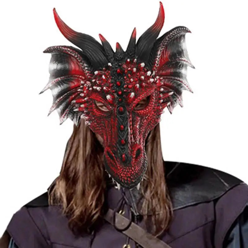 Dragon Head Mask – Red & Black PU Foam Full Head Cosplay Mask for Halloween and Party Events