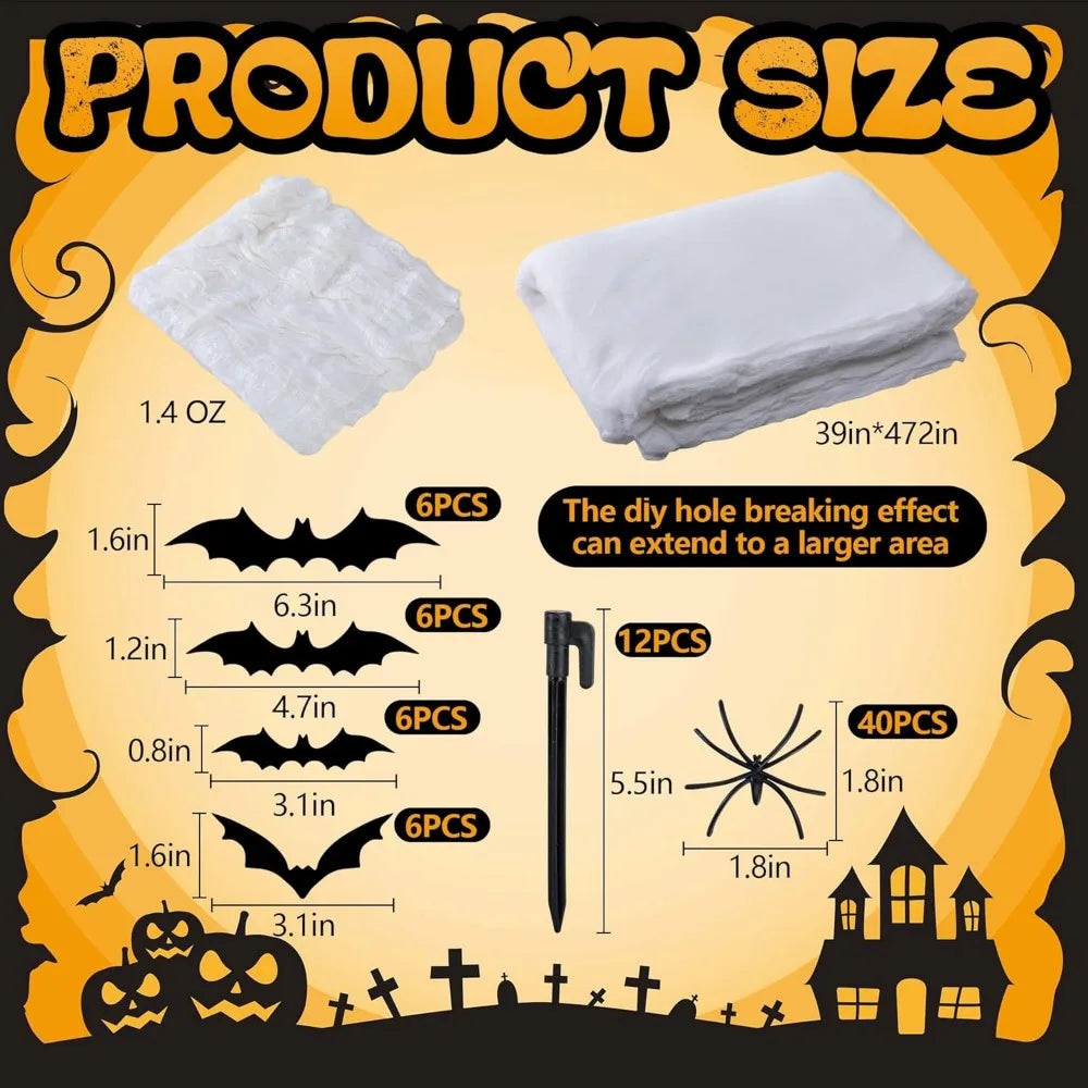 1360 Sqft Cuttable Stretchy Spider Web Halloween Decoration, White Giant Outdoor Beef Netting Halloween Spider Webs, DIY Spooky