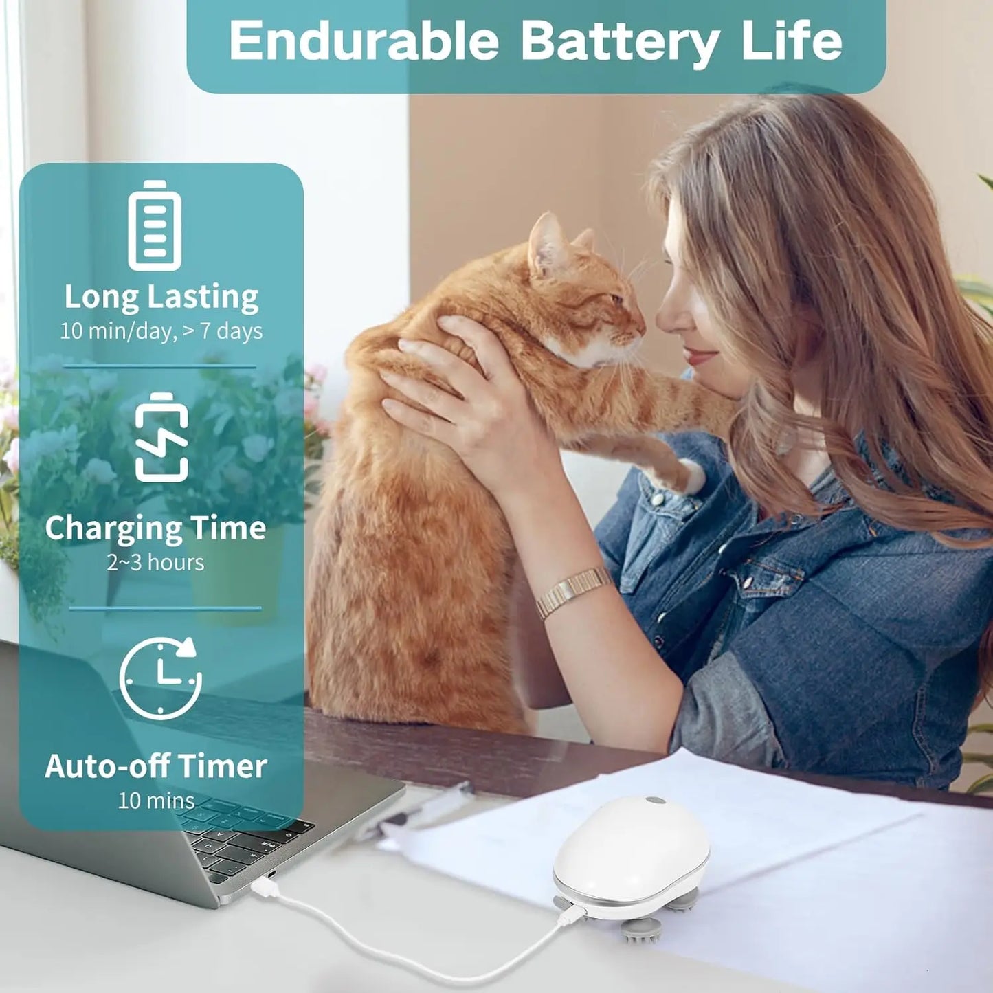 Electric Cat Massager Cat and Dog Massage Tool with Four Rotating Massage Heads Automatic Pet Head & Back Scratcher Pet Massager