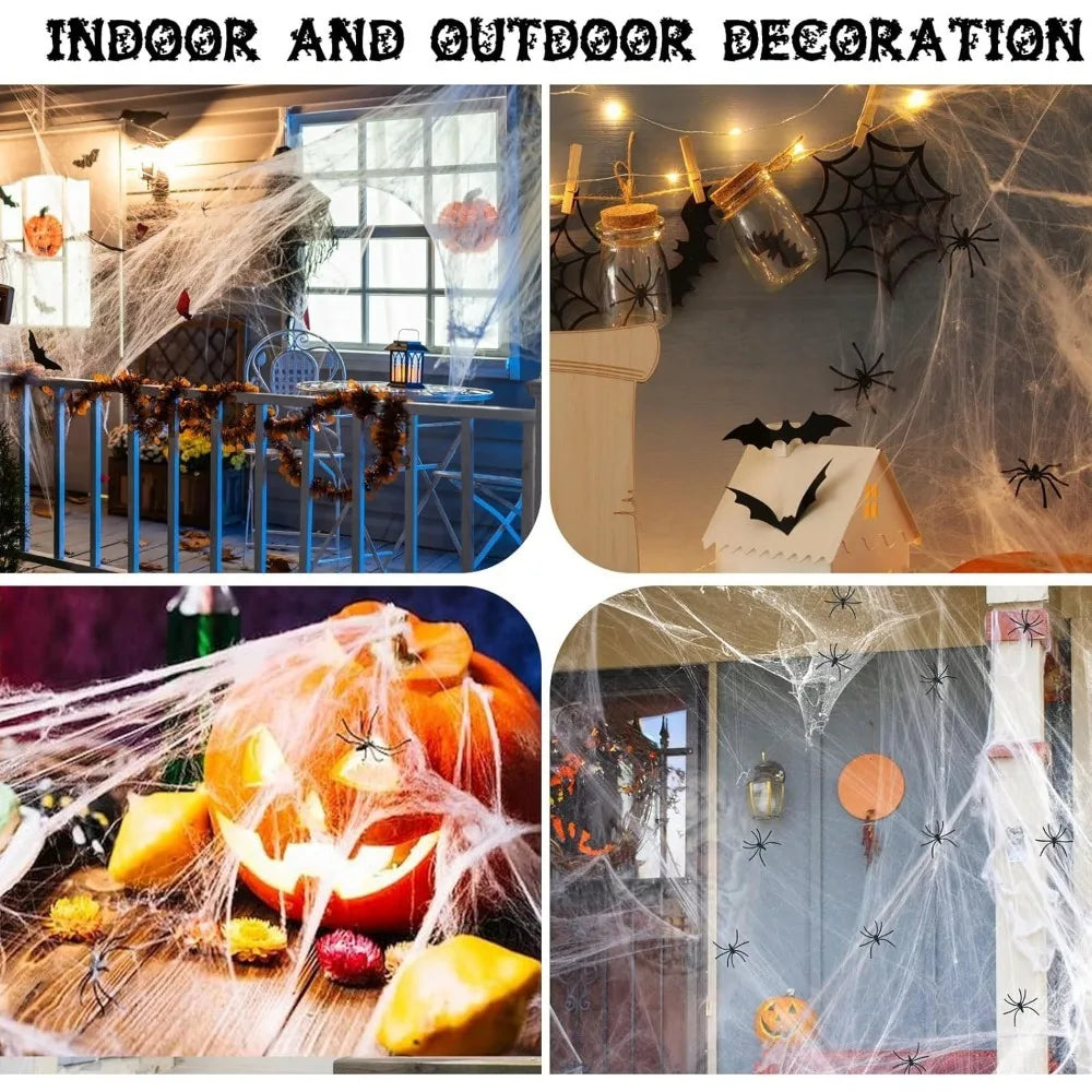 1200 Sqft Halloween Spider Web with 50 Fake Spiders – Super Stretch Cobwebs for Indoor & Outdoor Decorations