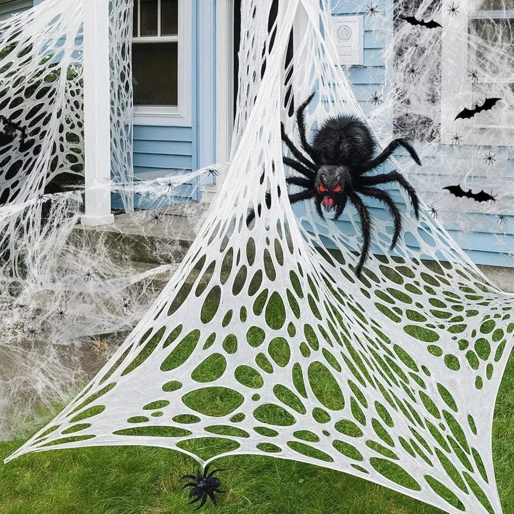 1360 Sqft Cuttable Stretchy Spider Web Halloween Decoration, White Giant Outdoor Beef Netting Halloween Spider Webs, DIY Spooky