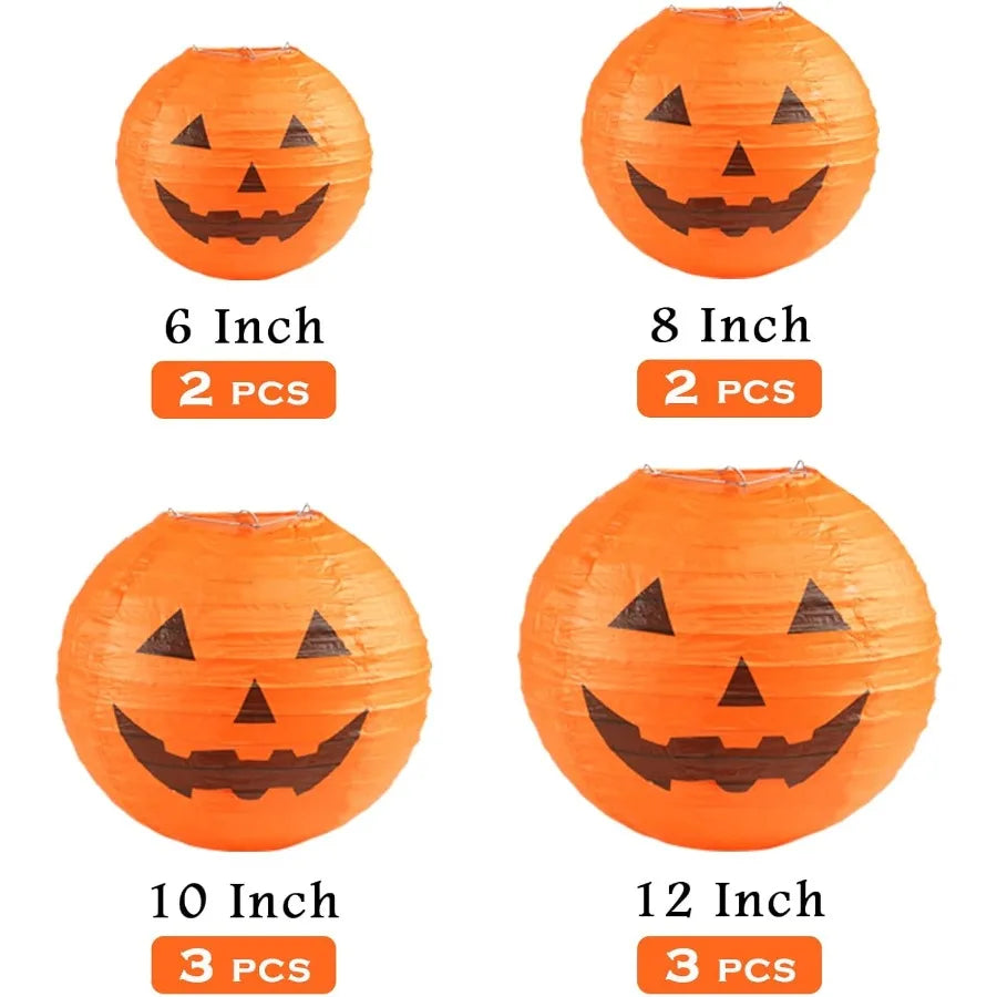 Halloween Jack-O’-Lantern Paper Lantern Set – 10 Pack Pumpkin Hanging Decorations for Home & Outdoor