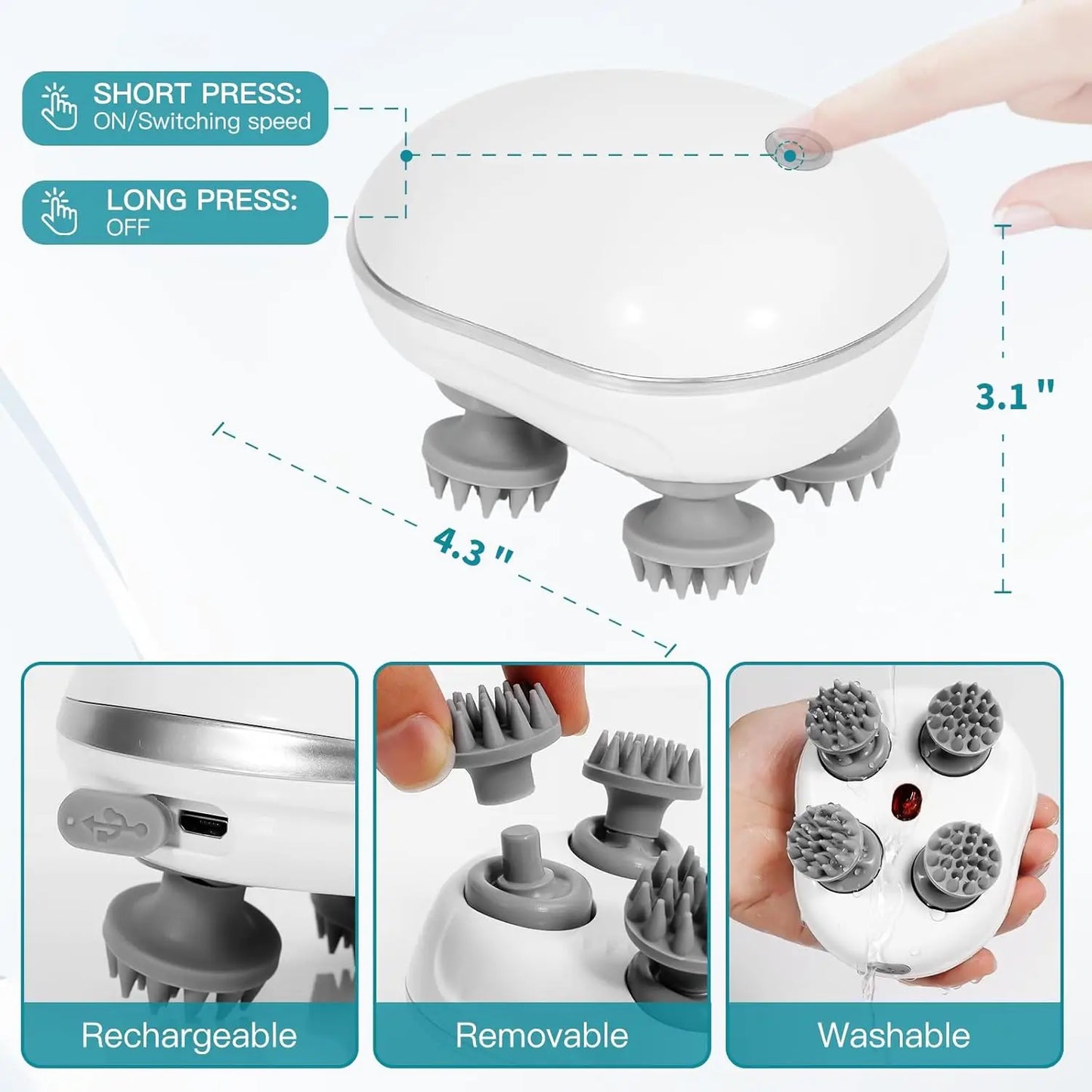 Electric Cat Massager Cat and Dog Massage Tool with Four Rotating Massage Heads Automatic Pet Head & Back Scratcher Pet Massager