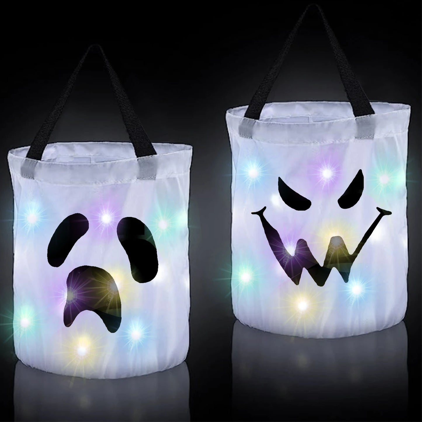 LED Light-Up Halloween Candy Bag – Foldable Pumpkin & Ghost Trick-or-Treat Tote