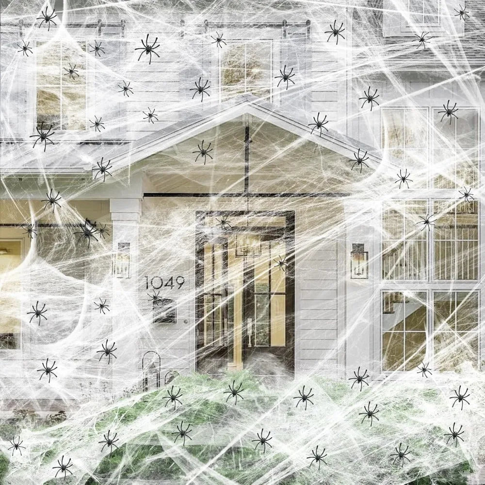 1200 Sqft Halloween Spider Web with 50 Fake Spiders – Super Stretch Cobwebs for Indoor & Outdoor Decorations