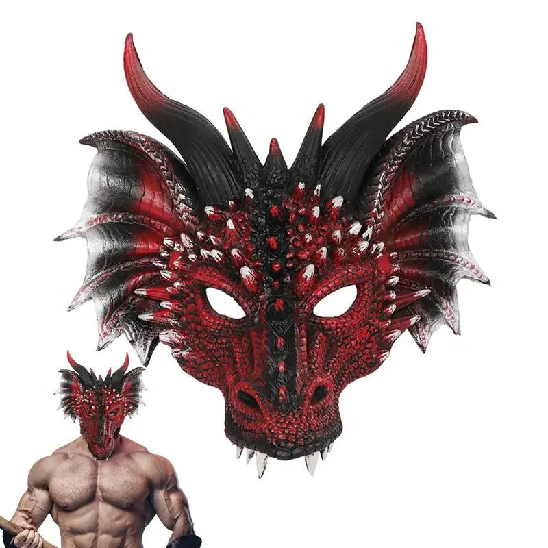 Dragon Head Mask – Red & Black PU Foam Full Head Cosplay Mask for Halloween and Party Events