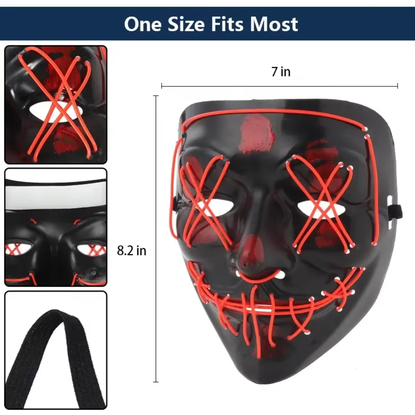 LED Halloween Purge Mask – Glowing Light-Up Party Mask with 3 Flash Modes (Multiple Colors)