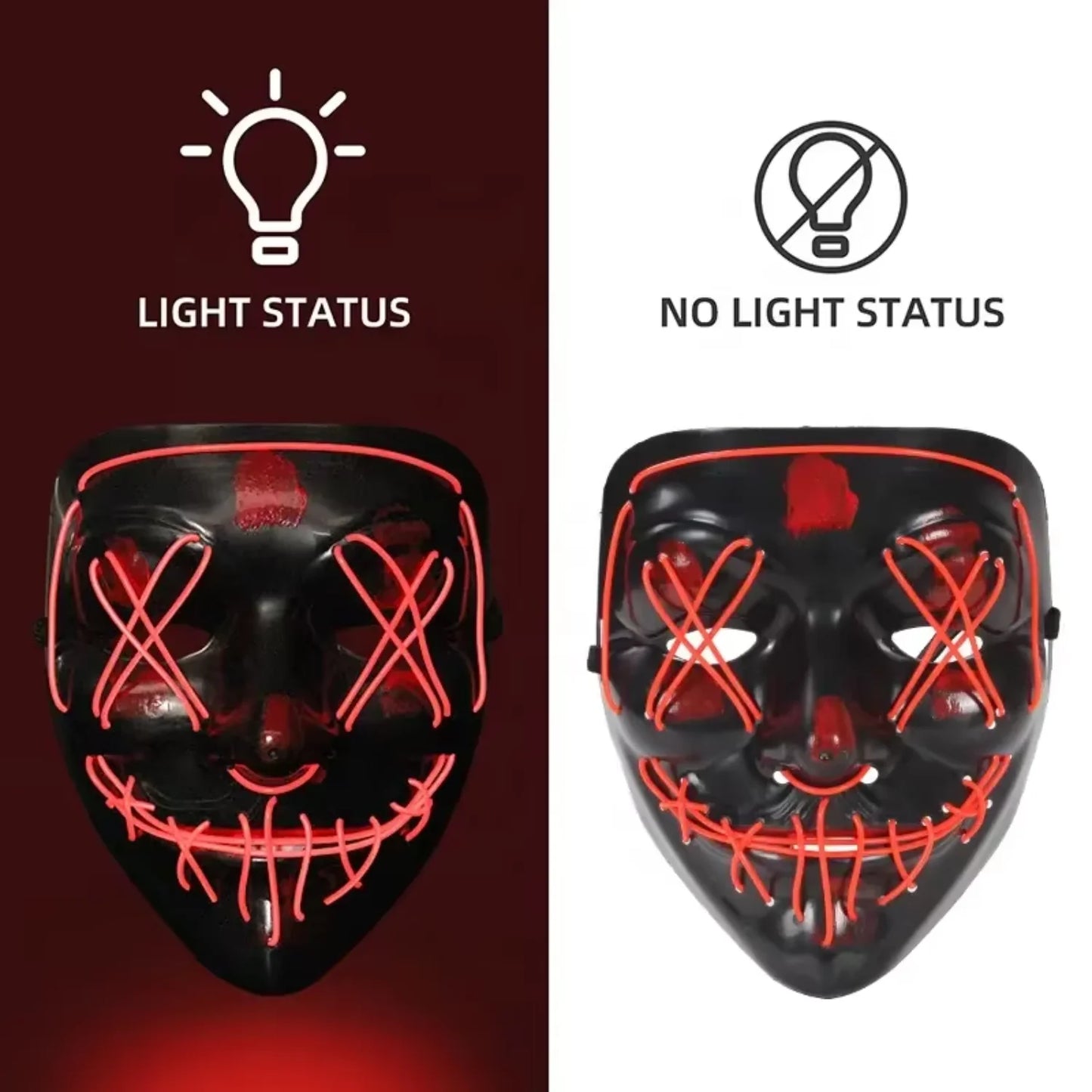 LED Halloween Purge Mask – Glowing Light-Up Party Mask with 3 Flash Modes (Multiple Colors)