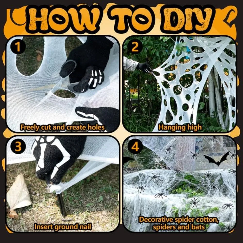 1360 Sqft Cuttable Stretchy Spider Web Halloween Decoration, White Giant Outdoor Beef Netting Halloween Spider Webs, DIY Spooky