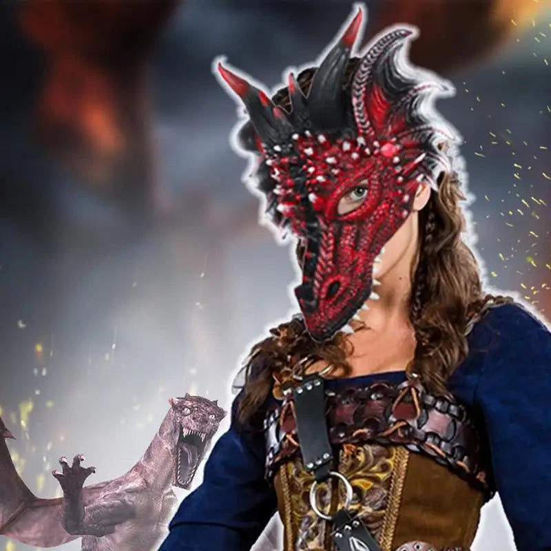 Dragon Head Mask – Red & Black PU Foam Full Head Cosplay Mask for Halloween and Party Events