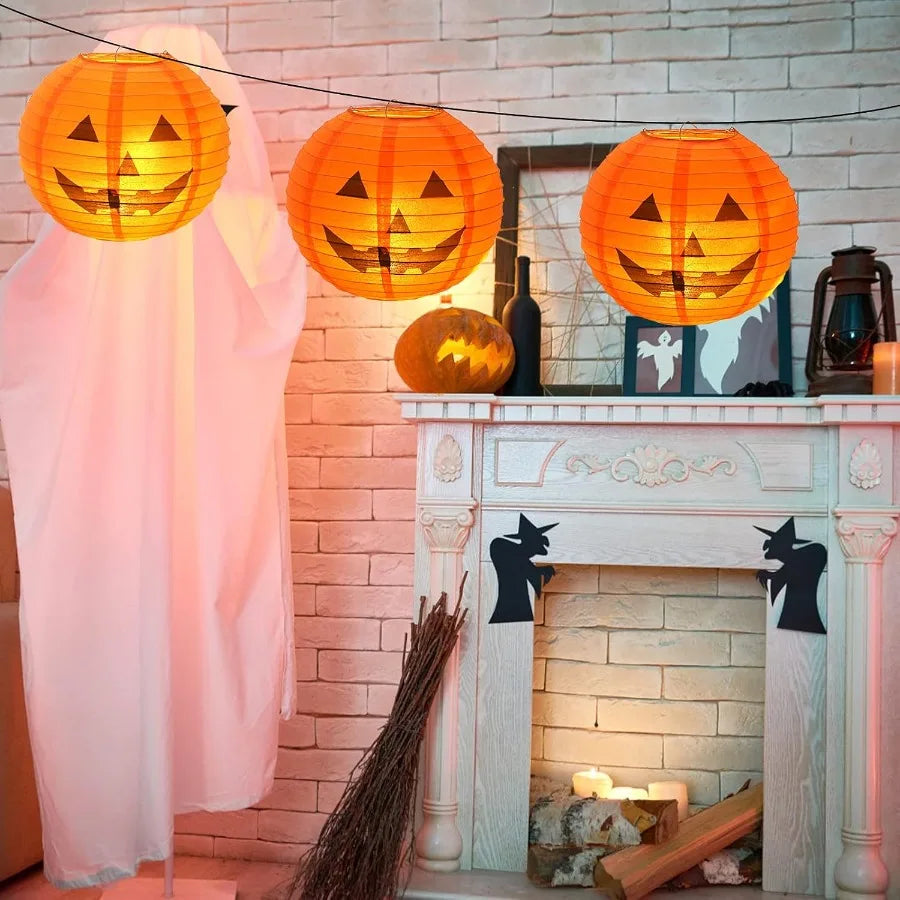 Halloween Jack-O’-Lantern Paper Lantern Set – 10 Pack Pumpkin Hanging Decorations for Home & Outdoor
