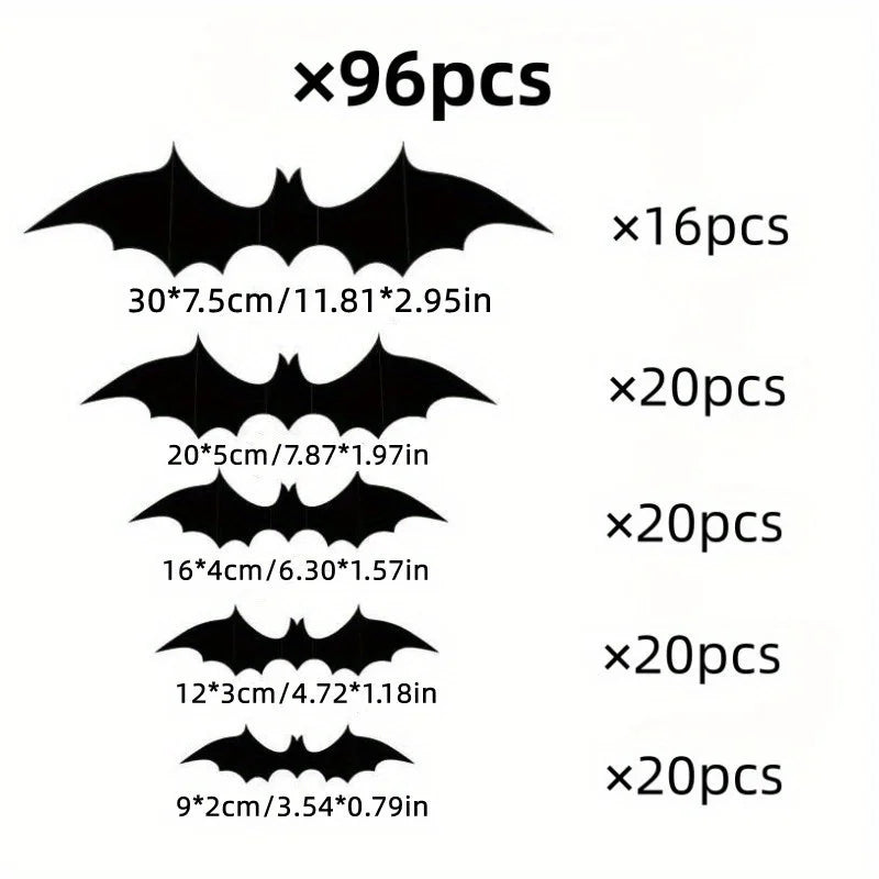 96 pieces of 3D black bat wall stickers.