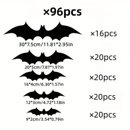96 pieces of 3D black bat wall stickers.