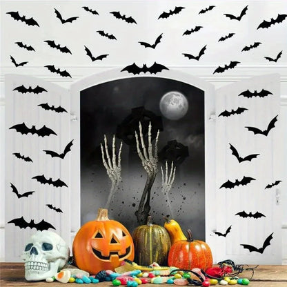 96 pieces of 3D black bat wall stickers.