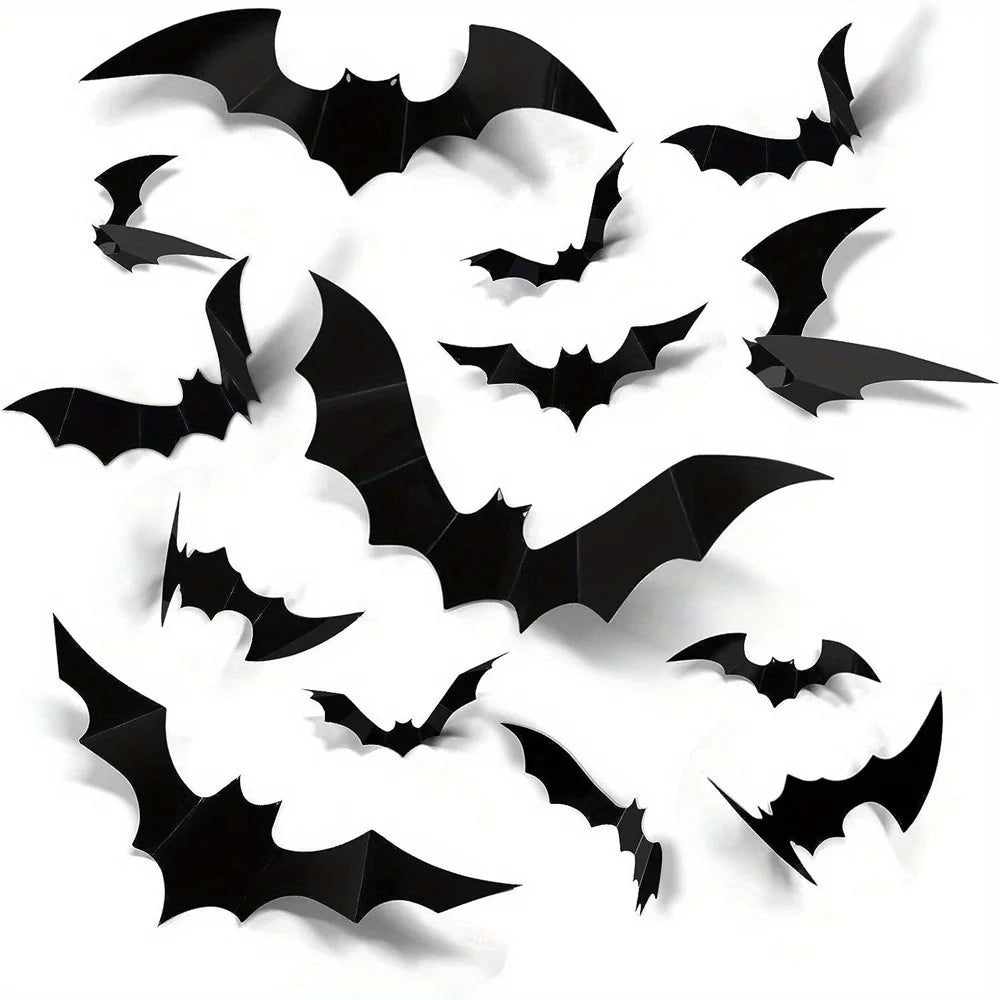 96 pieces of 3D black bat wall stickers.