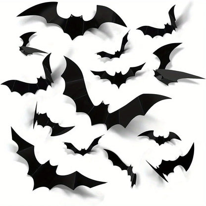 96 pieces of 3D black bat wall stickers.