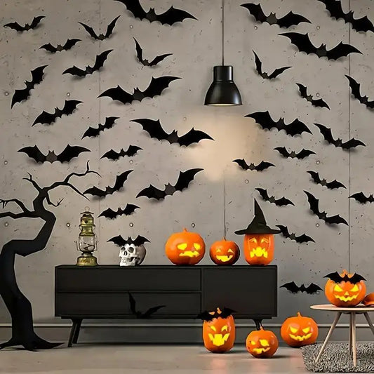 96 pieces of 3D black bat wall stickers.