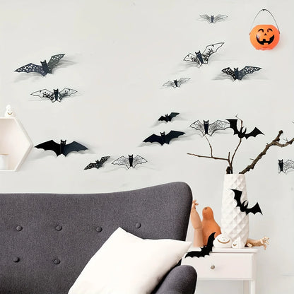 24 Pcs 3D Halloween Bat Decorations – Hollow Paper Wall Stickers
