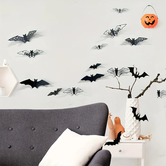 24 Pcs 3D Halloween Bat Decorations – Hollow Paper Wall Stickers