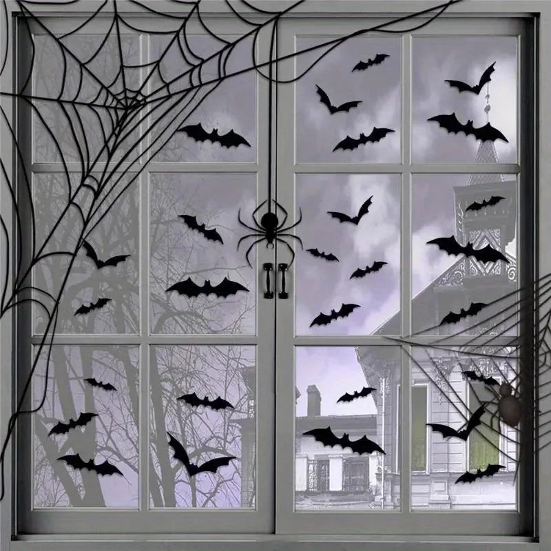 96 pieces of 3D black bat wall stickers.