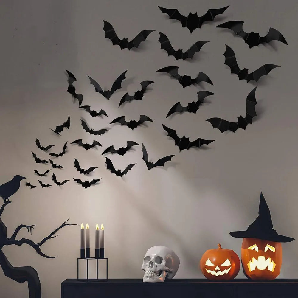96 pieces of 3D black bat wall stickers.