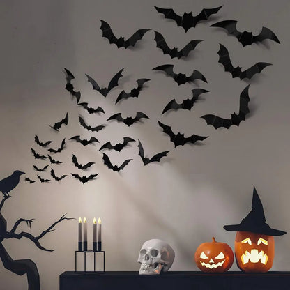 96 pieces of 3D black bat wall stickers.