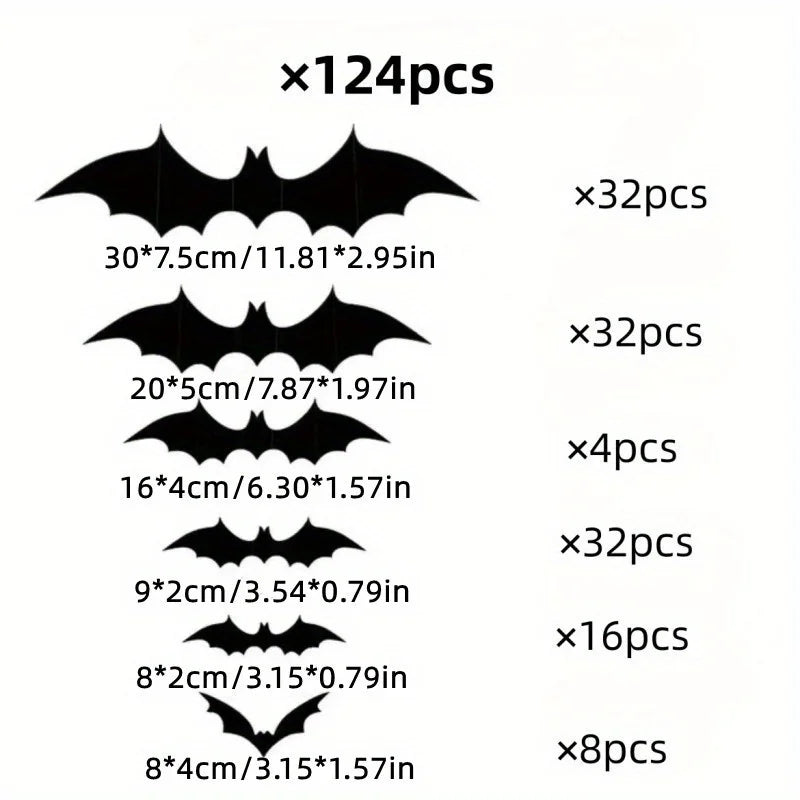 96 pieces of 3D black bat wall stickers.