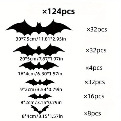 96 pieces of 3D black bat wall stickers.