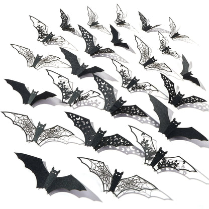 24 Pcs 3D Halloween Bat Decorations – Hollow Paper Wall Stickers