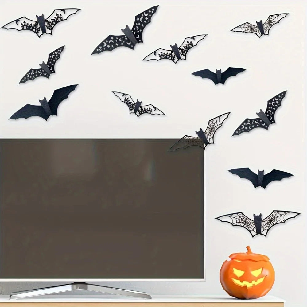24 Pcs 3D Halloween Bat Decorations – Hollow Paper Wall Stickers