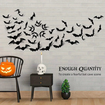 96 pieces of 3D black bat wall stickers.