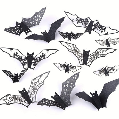 24 Pcs 3D Halloween Bat Decorations – Hollow Paper Wall Stickers