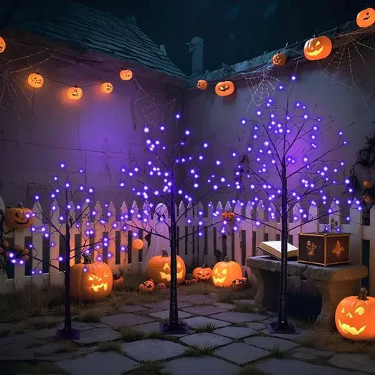 Halloween Lighted Tree – 3 Pack Black Trees with Purple LED (4FT/5FT/6FT)