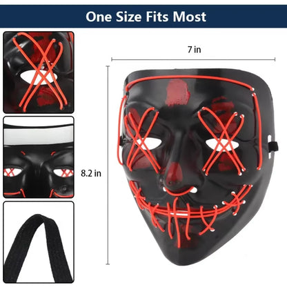 LED Halloween Purge Mask – Glowing Light-Up Party Mask with 3 Flash Modes (Multiple Colors)