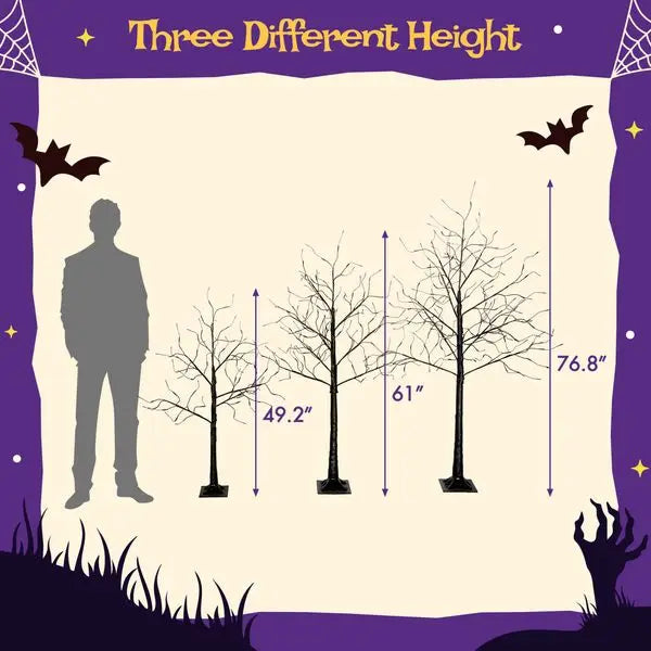 Halloween Lighted Tree – 3 Pack Black Trees with Purple LED (4FT/5FT/6FT)