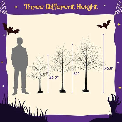 Halloween Lighted Tree – 3 Pack Black Trees with Purple LED (4FT/5FT/6FT)