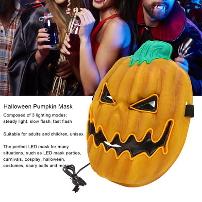 LED Halloween Pumpkin Mask – 3 Light Modes Scary Luminous Pumpkin Head for Adults & Kids